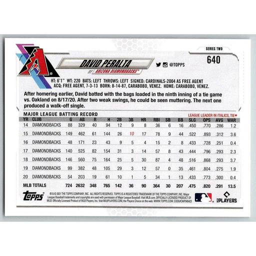 2021 Topps Baseball Complete Set David Peralta Arizona Diamondbacks #640 - Collectible Craze America