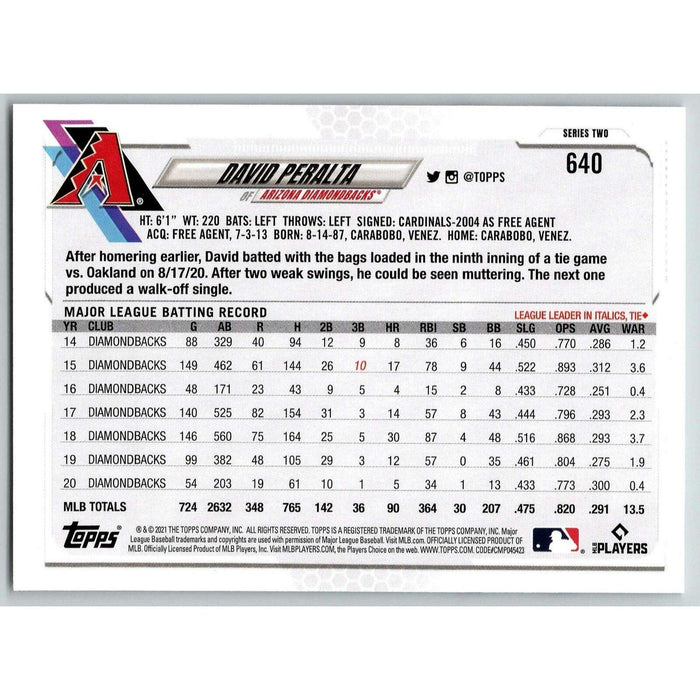 2021 Topps Baseball Complete Set David Peralta Arizona Diamondbacks #640 - Collectible Craze America