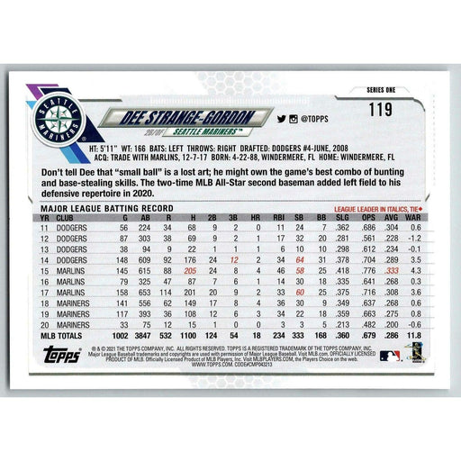 2021 Topps Baseball Complete Set Dee Strange-Gordon Seattle Mariners #119 - Collectible Craze America