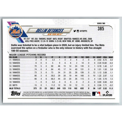 2021 Topps Baseball Complete Set Dellin Betances New York Mets #385 - Collectible Craze America