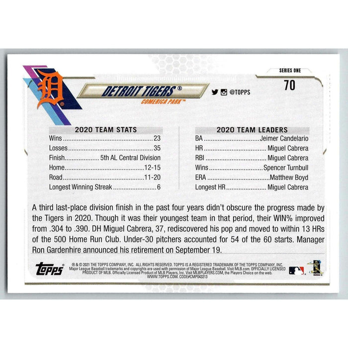 2021 Topps Baseball Complete Set Detroit Tigers Detroit Tigers #70 - Collectible Craze America