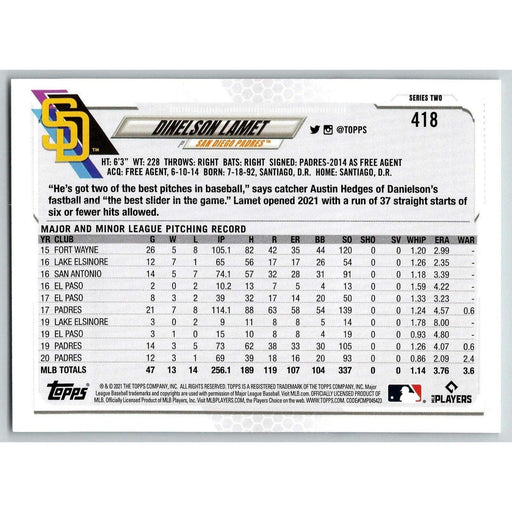 2021 Topps Baseball Complete Set Dinelson Lamet San Diego Padres #418 - Collectible Craze America