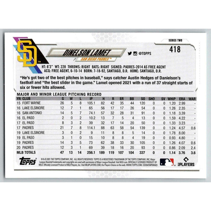 2021 Topps Baseball Complete Set Dinelson Lamet San Diego Padres #418 - Collectible Craze America