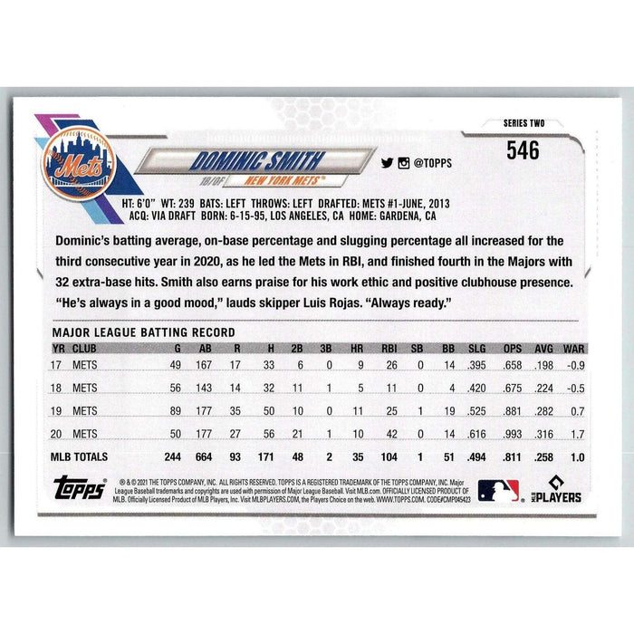 2021 Topps Baseball Complete Set Dominic Smith New York Mets #546 - Collectible Craze America