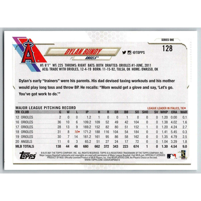 2021 Topps Baseball Complete Set Dylan Bundy Los Angeles Angels #128 - Collectible Craze America