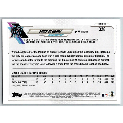 2021 Topps Baseball Complete Set Eddy Alvarez RC Miami Marlins #326 - Collectible Craze America