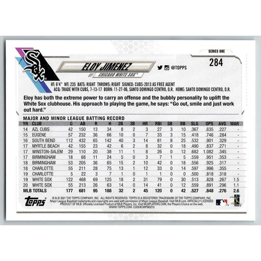 2021 Topps Baseball Complete Set Eloy Jimenez Chicago White Sox #284 - Collectible Craze America