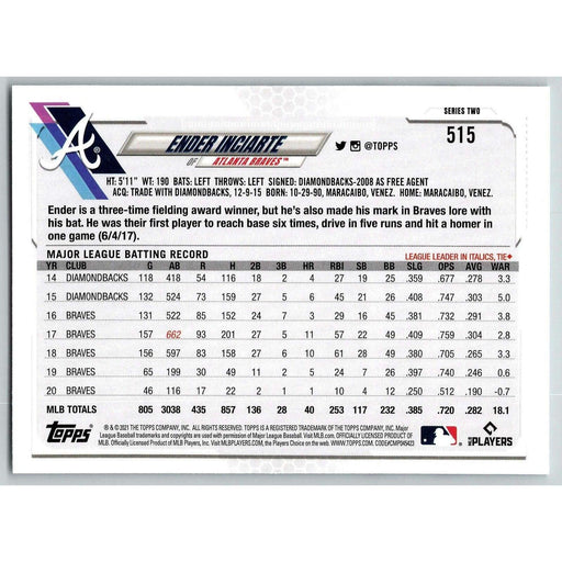 2021 Topps Baseball Complete Set Ender Inciarte Atlanta Braves #515 - Collectible Craze America