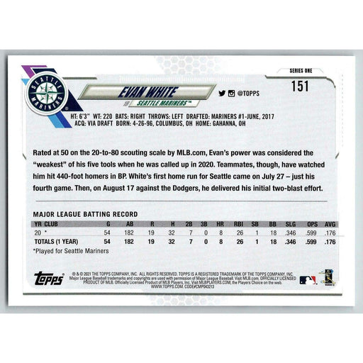 2021 Topps Baseball Complete Set Evan White RC Seattle Mariners #151 - Collectible Craze America