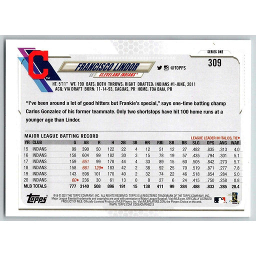 2021 Topps Baseball Complete Set Francisco Lindor Cleveland Indians #309 - Collectible Craze America