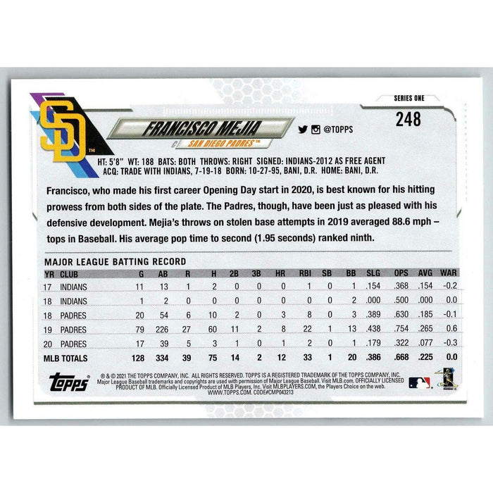 2021 Topps Baseball Complete Set Francisco Mejia San Diego Padres #248 - Collectible Craze America