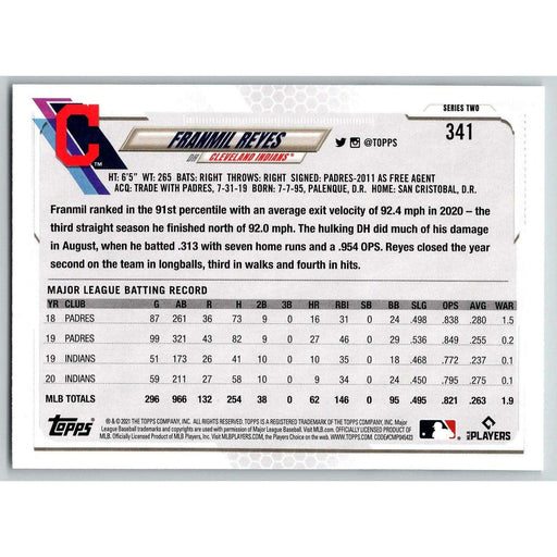 2021 Topps Baseball Complete Set Franmil Reyes Cleveland Indians #341 - Collectible Craze America