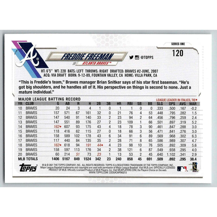 2021 Topps Baseball Complete Set Freddie Freeman Atlanta Braves #120 - Collectible Craze America