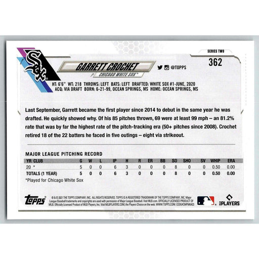 2021 Topps Baseball Complete Set Garrett Crochet RC Chicago White Sox #362 - Collectible Craze America