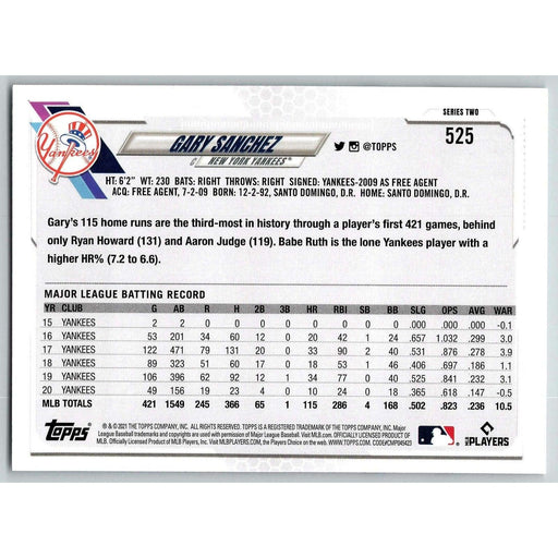 2021 Topps Baseball Complete Set Gary Sanchez New York Yankees #525 - Collectible Craze America