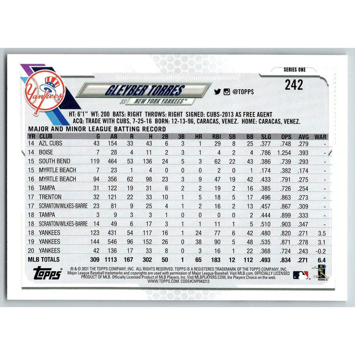 2021 Topps Baseball Complete Set Gleyber Torres New York Yankees #242 - Collectible Craze America