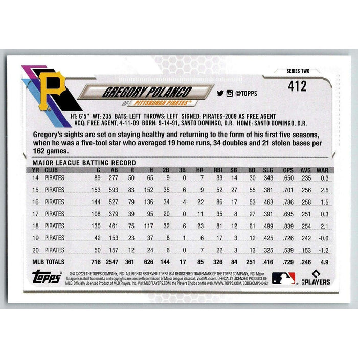 2021 Topps Baseball Complete Set Gregory Polanco Pittsburgh Pirates #412 - Collectible Craze America