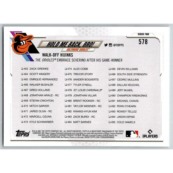 2021 Topps Baseball Complete Set Hold Me Back, Bro! Baltimore Orioles #578 - Collectible Craze America