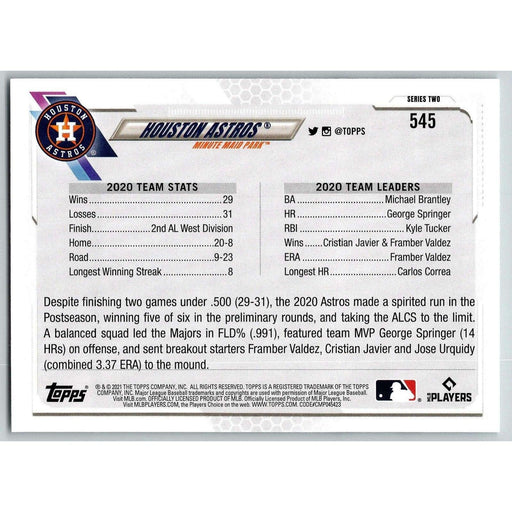 2021 Topps Baseball Complete Set Houston Astros Houston Astros #545 - Collectible Craze America