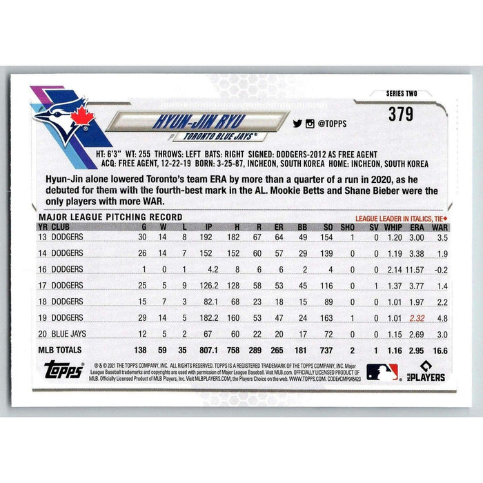 2021 Topps Baseball Complete Set Hyun-Jin Ryu Toronto Blue Jays #379 - Collectible Craze America