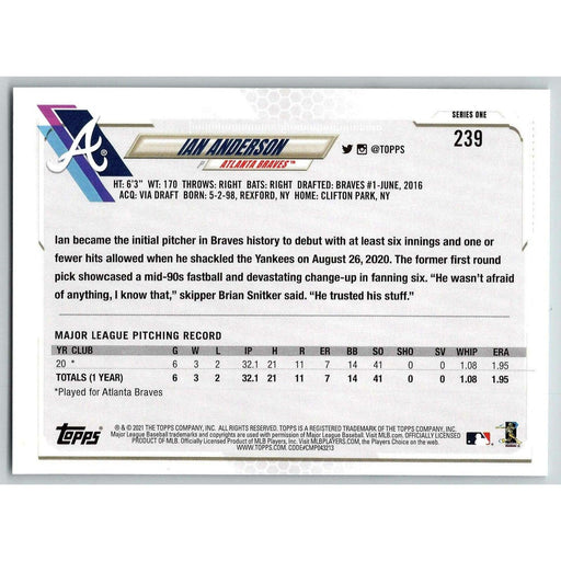 2021 Topps Baseball Complete Set Ian Anderson RC Atlanta Braves #239 - Collectible Craze America