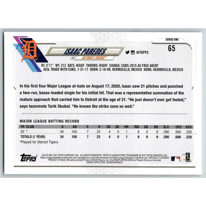 2021 Topps Baseball Complete Set Isaac Paredes RC Detroit Tigers #65 - Collectible Craze America