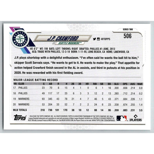 2021 Topps Baseball Complete Set J.P. Crawford #506 Tampa Bay Rays - Collectible Craze America