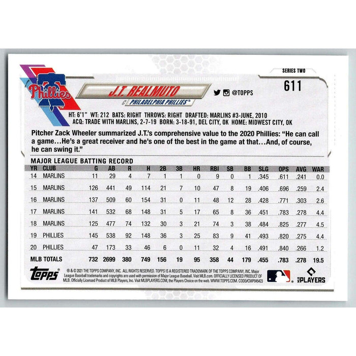 2021 Topps Baseball Complete Set J.T. Realmuto Philadelphia Phillies #611 - Collectible Craze America