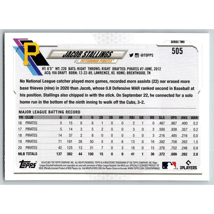 2021 Topps Baseball Complete Set Jacob Stallings #505 Tampa Bay Rays - Collectible Craze America