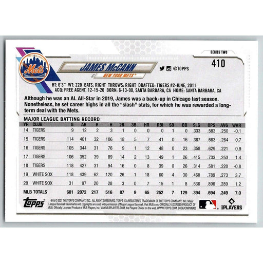 2021 Topps Baseball Complete Set James McCann New York Mets #410 - Collectible Craze America