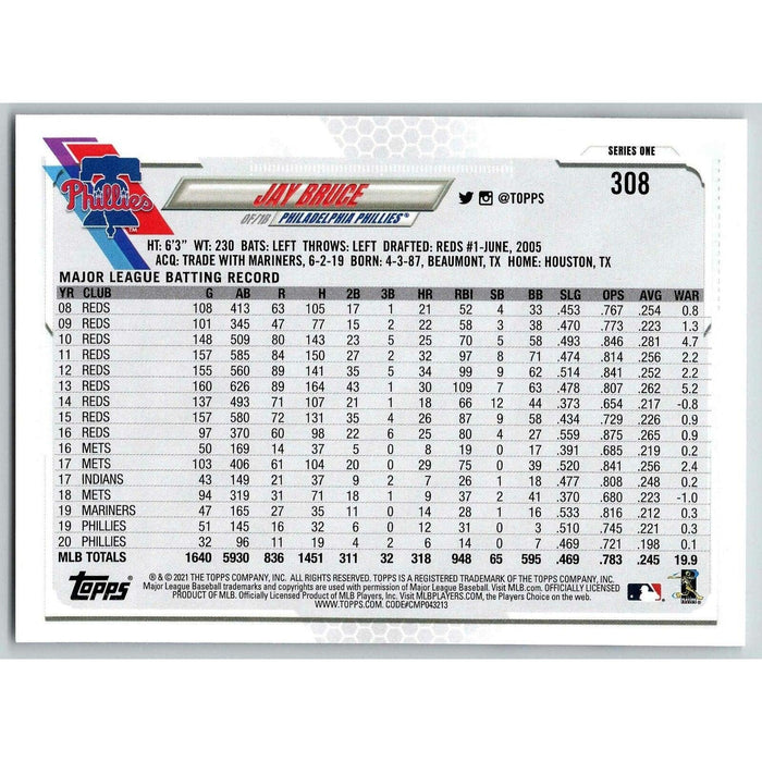 2021 Topps Baseball Complete Set Jay Bruce Philadelphia Phillies #308 - Collectible Craze America