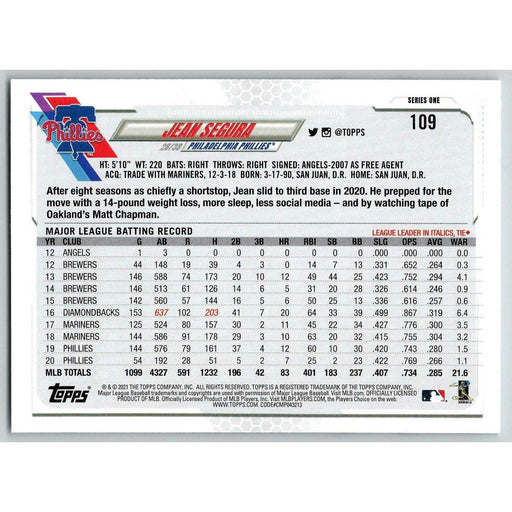 2021 Topps Baseball Complete Set Jean Segura Philadelphia Phillies #109 - Collectible Craze America