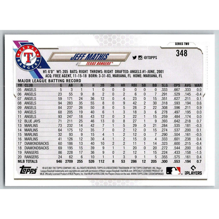 2021 Topps Baseball Complete Set Jeff Mathis Texas Rangers #348 - Collectible Craze America