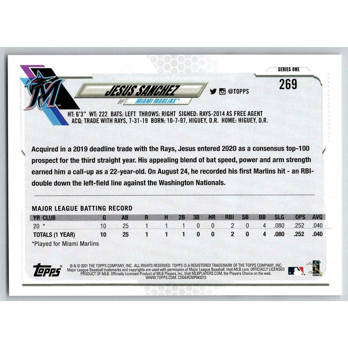 2021 Topps Baseball Complete Set Jesus Sanchez RC Miami Marlins #269 - Collectible Craze America