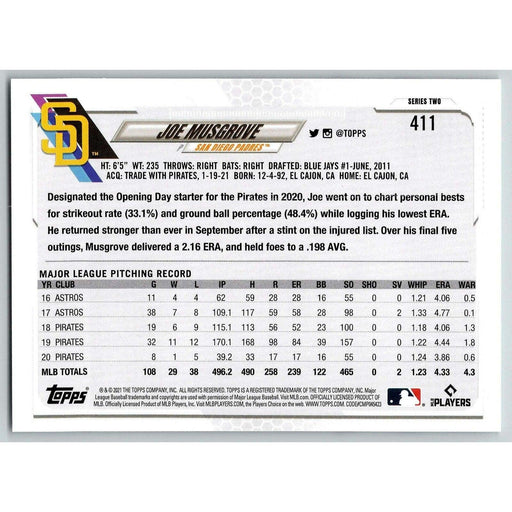 2021 Topps Baseball Complete Set Joe Musgrove San Diego Padres #411 - Collectible Craze America