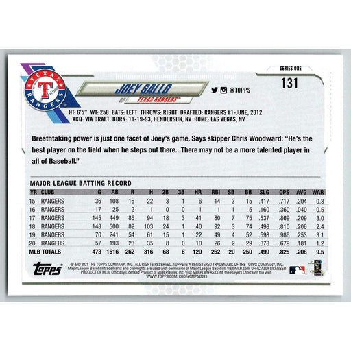 2021 Topps Baseball Complete Set Joey Gallo Texas Rangers #131 - Collectible Craze America