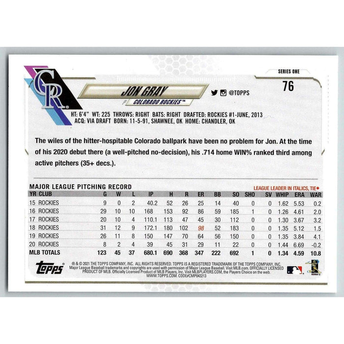 2021 Topps Baseball Complete Set Jon Gray Colorado Rockies #76 - Collectible Craze America