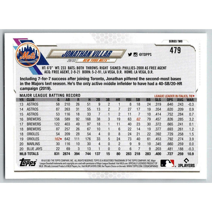 2021 Topps Baseball Complete Set Jonathan Villar New York Mets #479 - Collectible Craze America