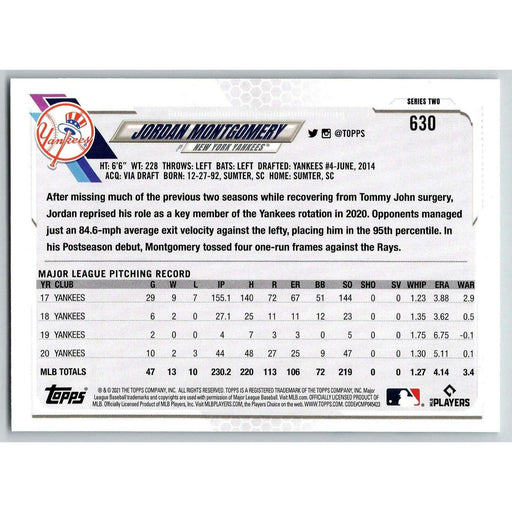 2021 Topps Baseball Complete Set Jordan Montgomery New York Yankees #630 - Collectible Craze America