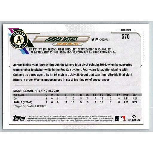 2021 Topps Baseball Complete Set Jordan Weems RC Oakland Athletics #570 - Collectible Craze America