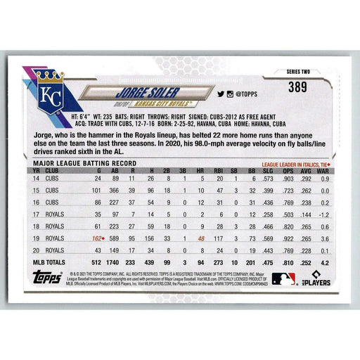 2021 Topps Baseball Complete Set Jorge Soler Chicago Cubs #389 - Collectible Craze America