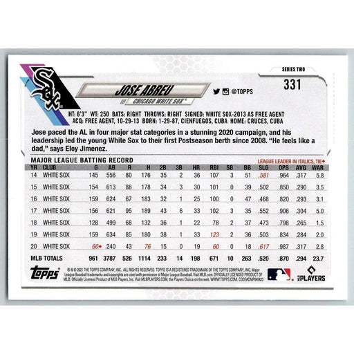 2021 Topps Baseball Complete Set Jose Abreu Chicago White Sox #331 - Collectible Craze America