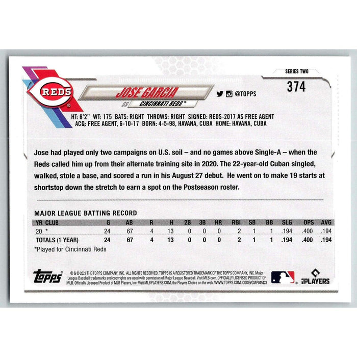 2021 Topps Baseball Complete Set Jose Garcia RC Cincinnati Reds #374 - Collectible Craze America