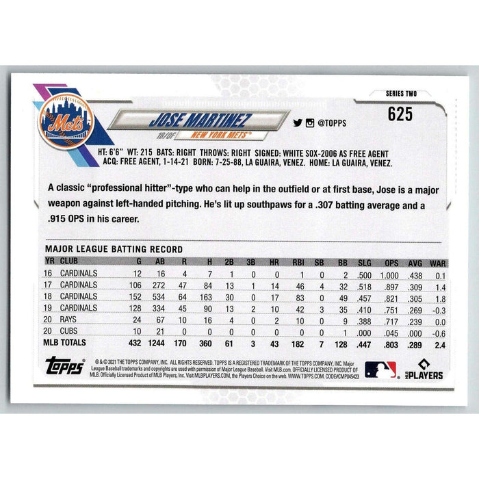 2021 Topps Baseball Complete Set Jose Martinez New York Mets #625 - Collectible Craze America