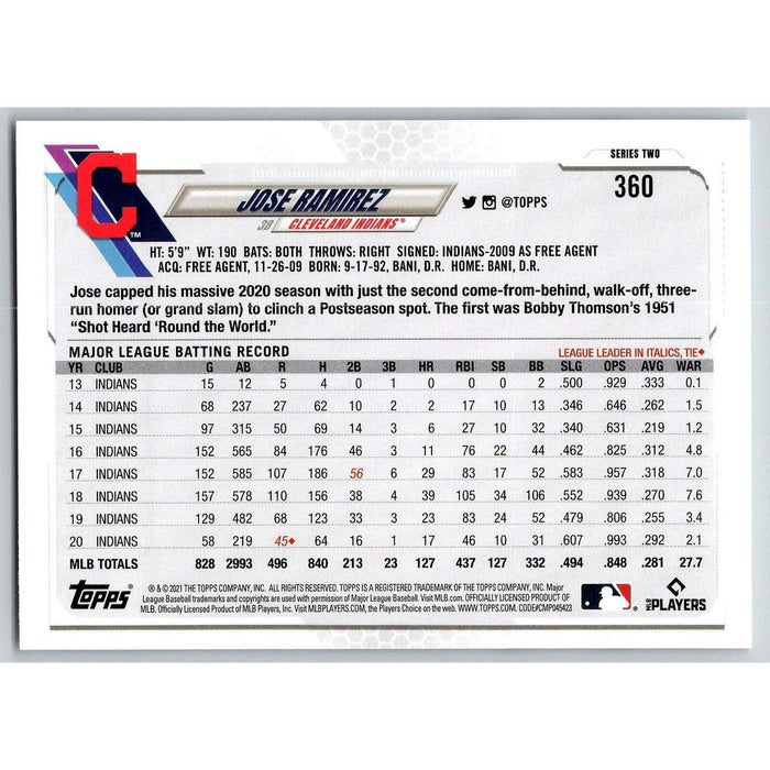 2021 Topps Baseball Complete Set Jose Ramirez Cleveland Indians #360 - Collectible Craze America