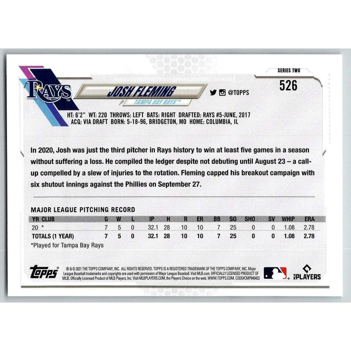 2021 Topps Baseball Complete Set Josh Fleming RC Tampa Bay Rays #526 - Collectible Craze America