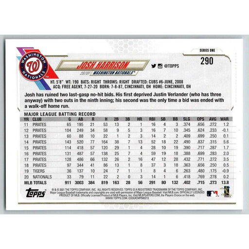 2021 Topps Baseball Complete Set Josh Harrison Washington Nationals #290 - Collectible Craze America