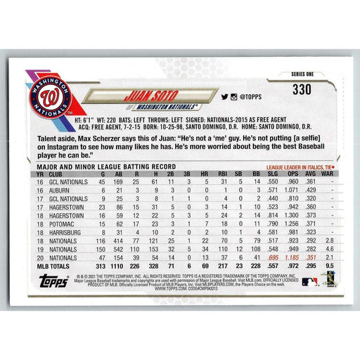 2021 Topps Baseball Complete Set Juan Soto Washington Nationals #330 - Collectible Craze America