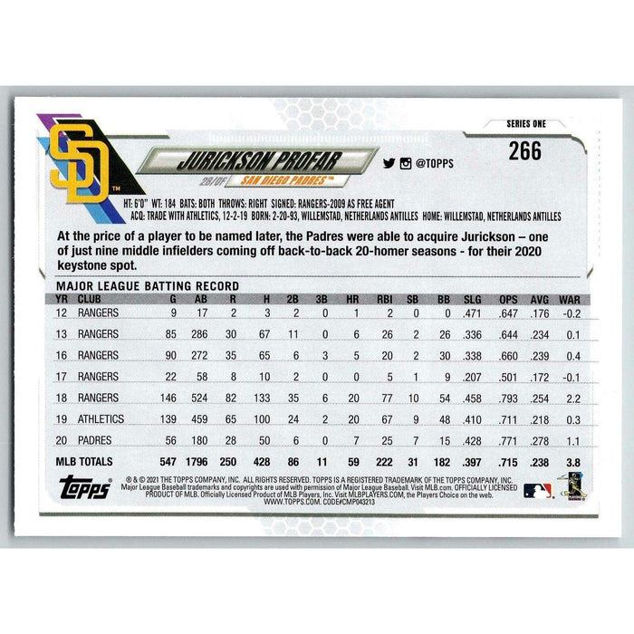 2021 Topps Baseball Complete Set Jurickson Profar San Diego Padres #266 - Collectible Craze America