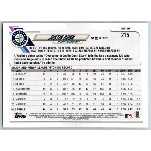 2021 Topps Baseball Complete Set Justin Dunn St. Lucie Mets #29 - Collectible Craze America